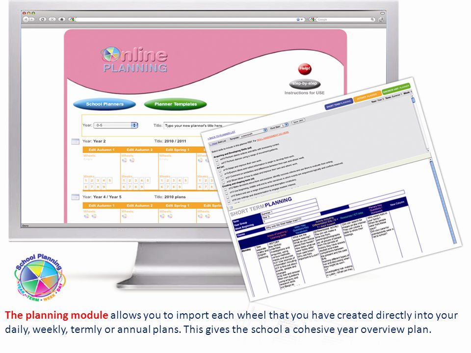 The planning module allows you to import each wheel that you have created directly into your daily, weekly, termly or annual plans.