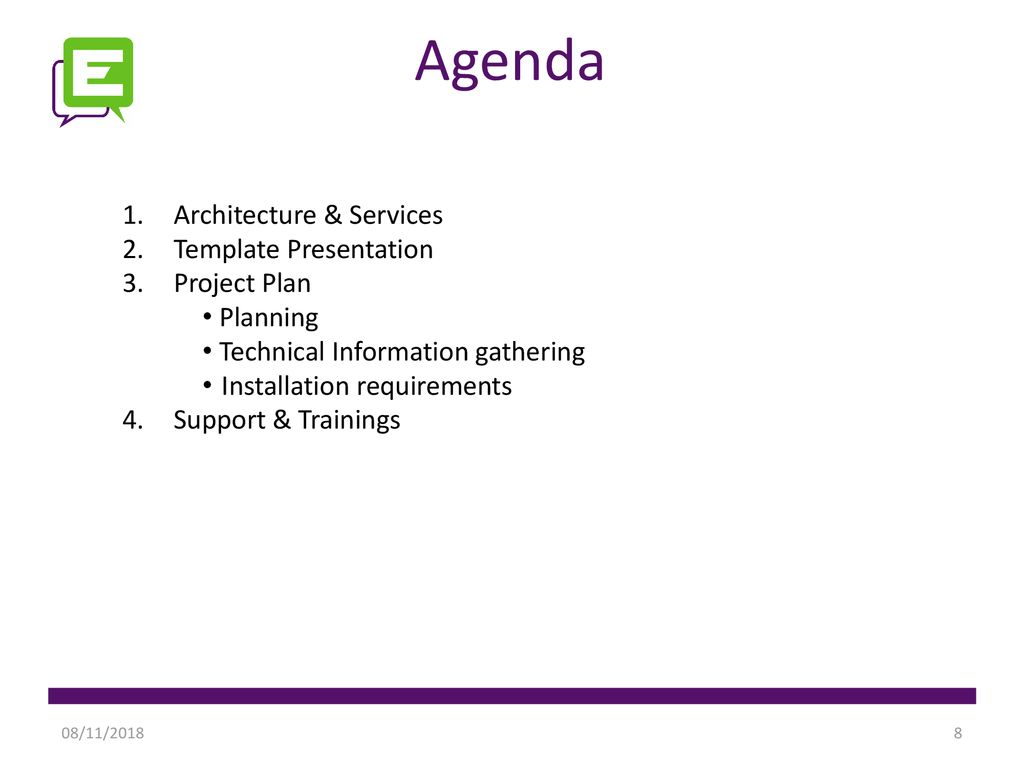 Agenda Architecture & Services Template Presentation Project Plan