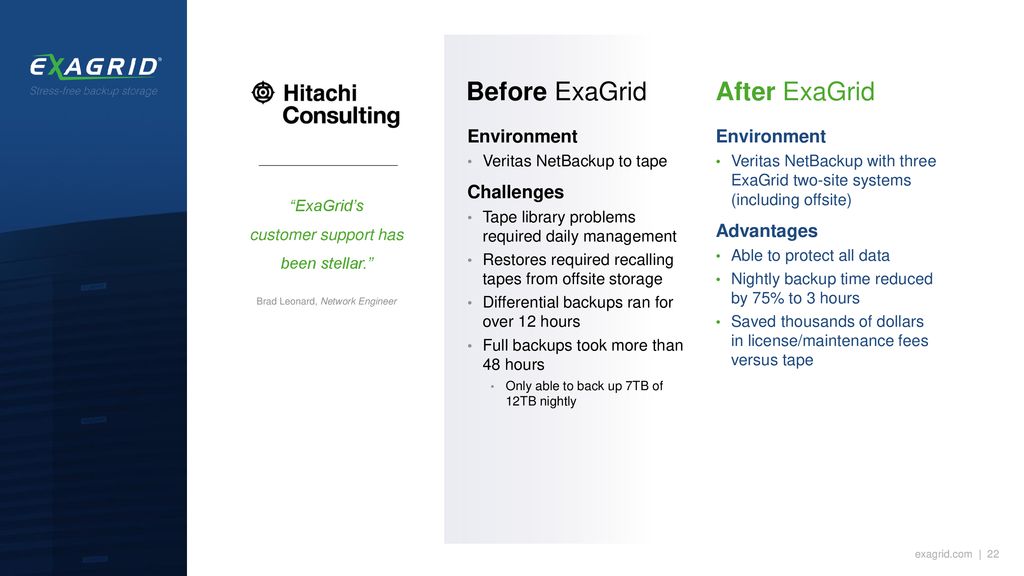 About ExaGrid ExaGrid 100 focused on diskbased backup Largest