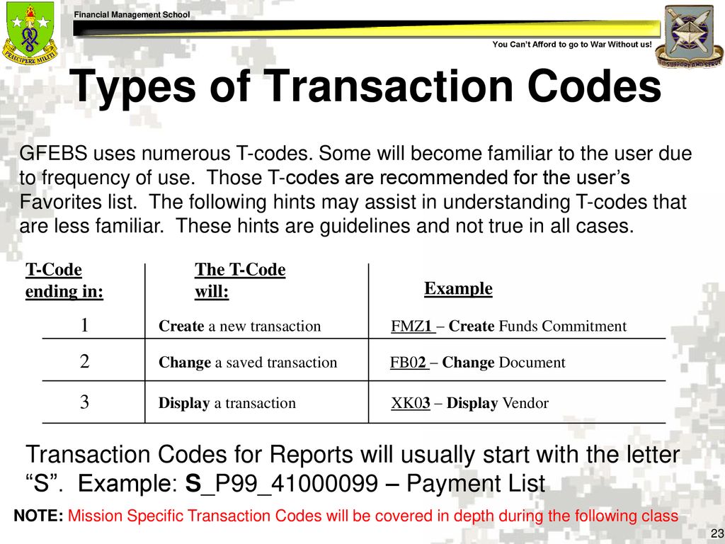 Types of Transaction Codes
