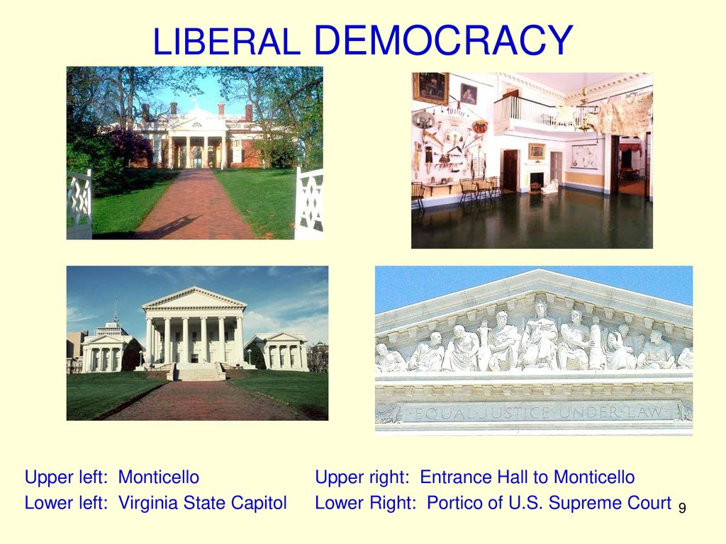 LIBERAL DEMOCRACY Upper left: Monticello Upper right: Entrance Hall to Monticello.