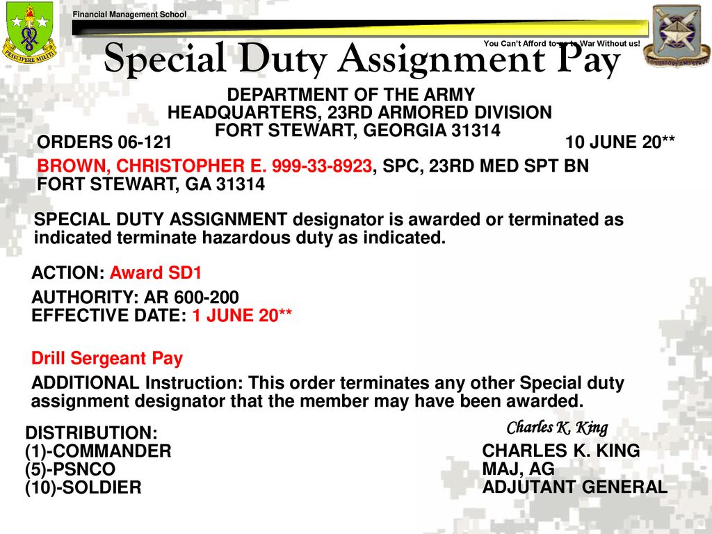 special duty assignment pay army