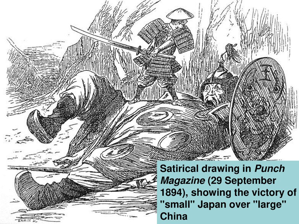 Satirical drawing in Punch Magazine (29 September 1894), showing the victory of small Japan over large China
