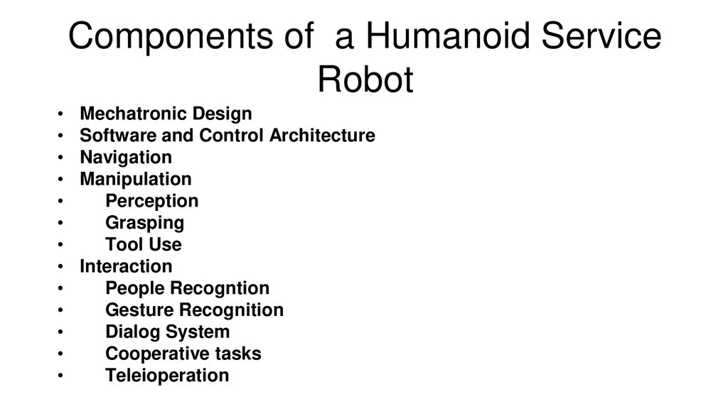 Components of a Humanoid Service Robot