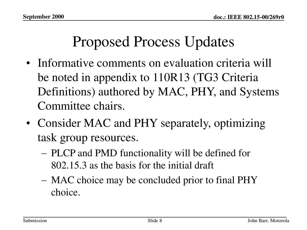Proposed Process Updates