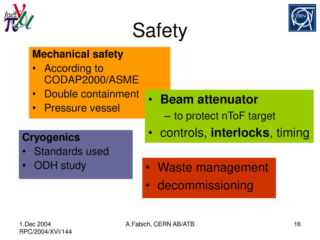 Safety Beam attenuator controls, interlocks, timing Waste management