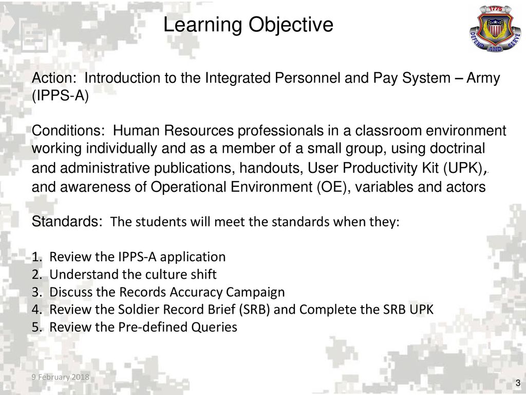 Learning Objective Action: Introduction to the Integrated Personnel and Pay System – Army (IPPS-A)
