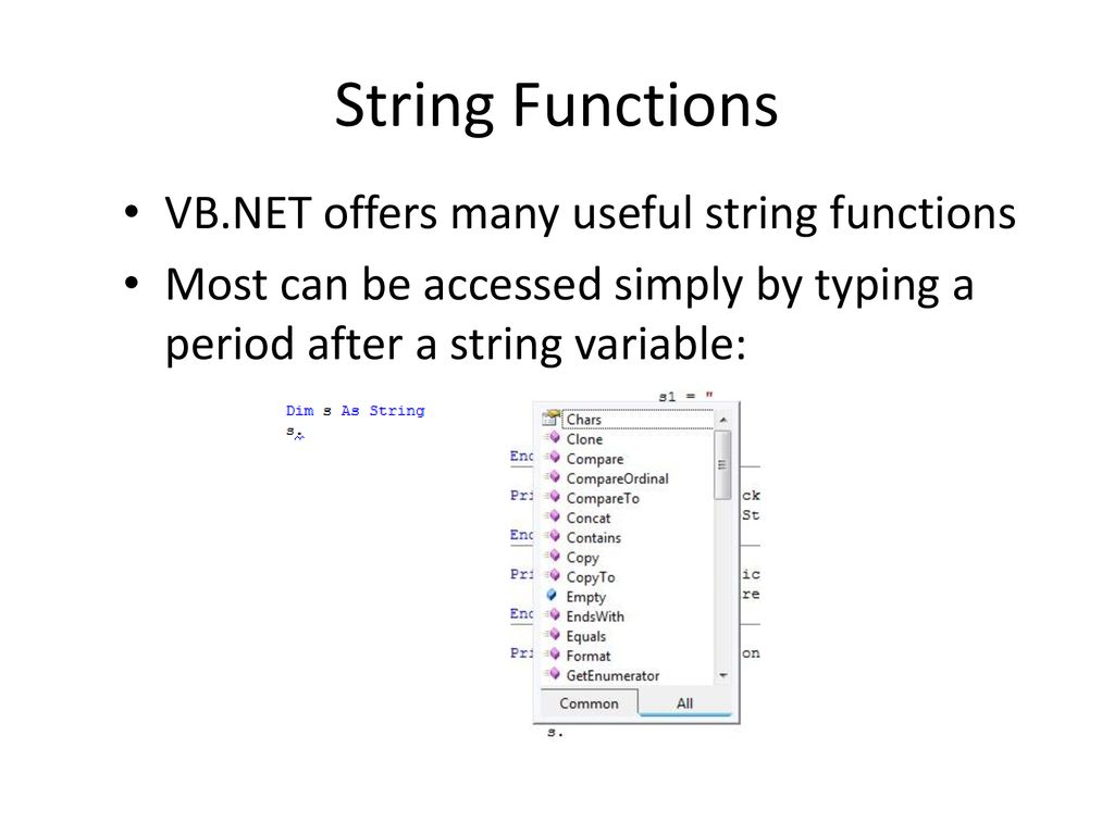 VB Math All of your favorite mathematical operators are available in VB ...