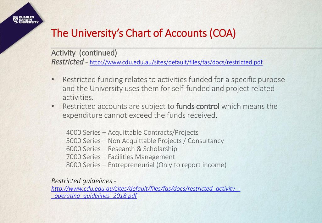 Chart Of Accounts Restricted Funds