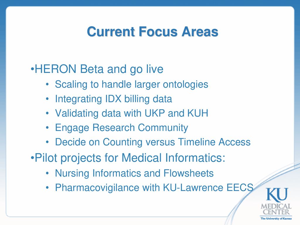 Current Focus Areas HERON Beta and go live