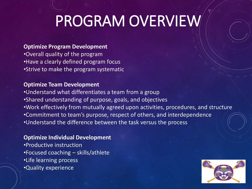 Program Overview Optimize Program Development