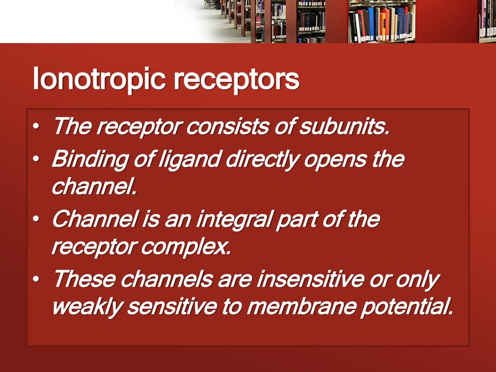Ionotropic receptors The receptor consists of subunits.