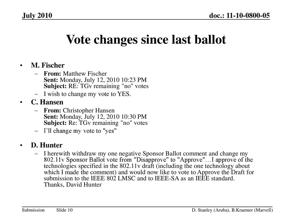 Vote changes since last ballot