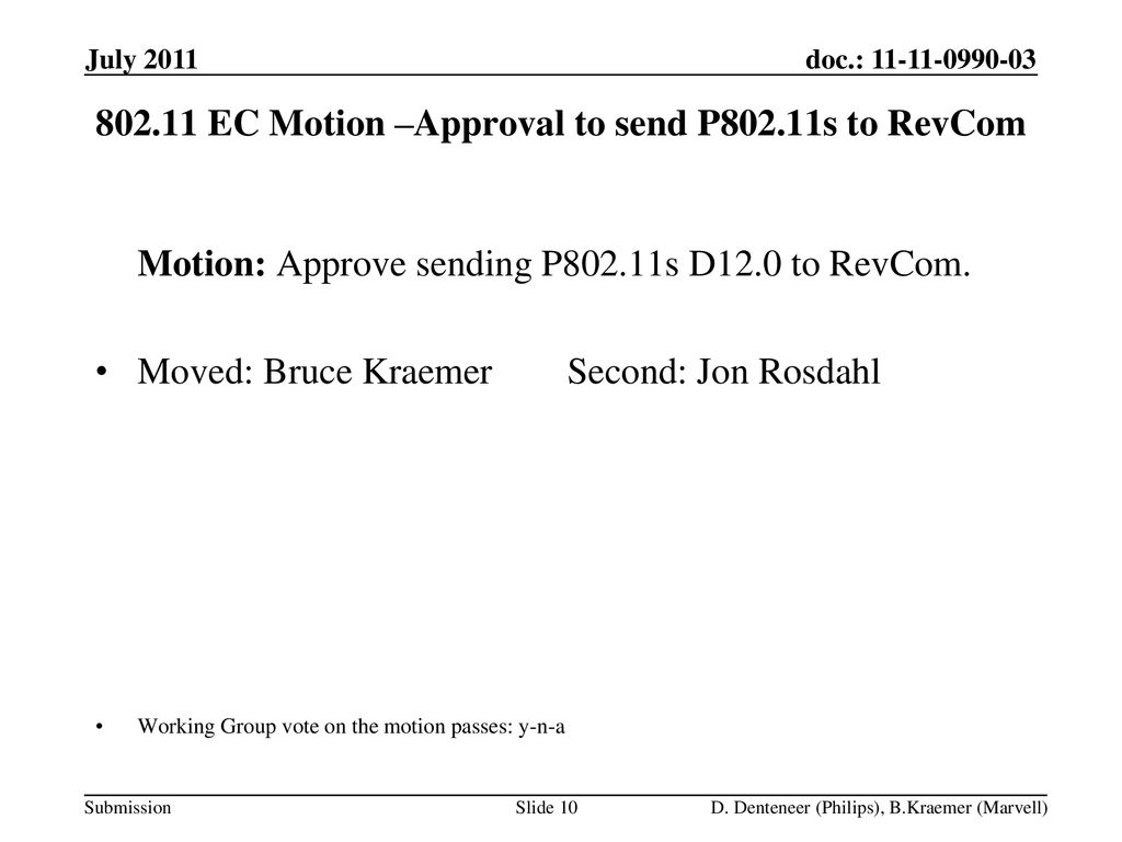 EC Motion –Approval to send P802.11s to RevCom