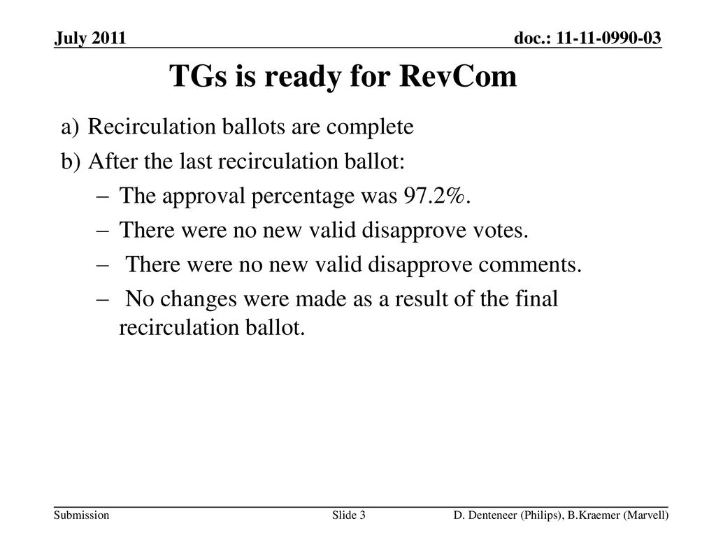 TGs is ready for RevCom Recirculation ballots are complete