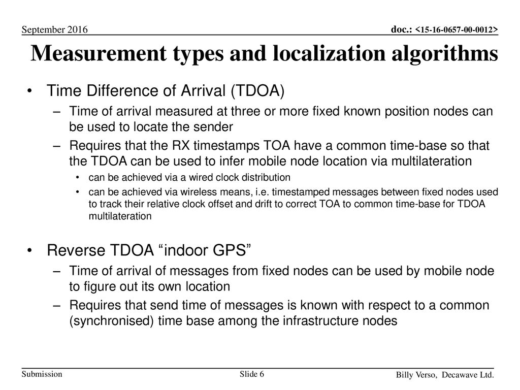 Measurement types and localization algorithms