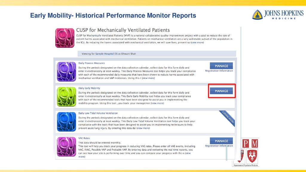 Early Mobility- Historical Performance Monitor Reports