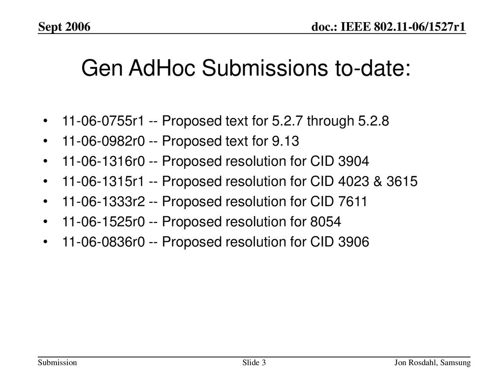 Gen AdHoc Submissions to-date: