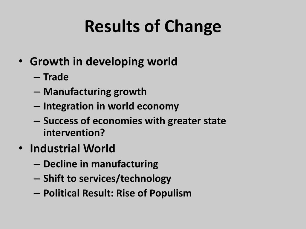 Results of Change Growth in developing world Industrial World Trade
