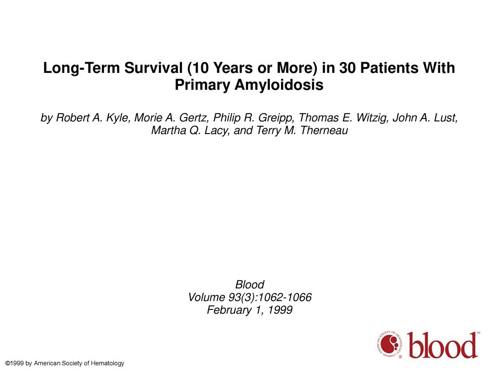 Long-Term Survival (10 Years or More) in 30 Patients With Primary Amyloidosis