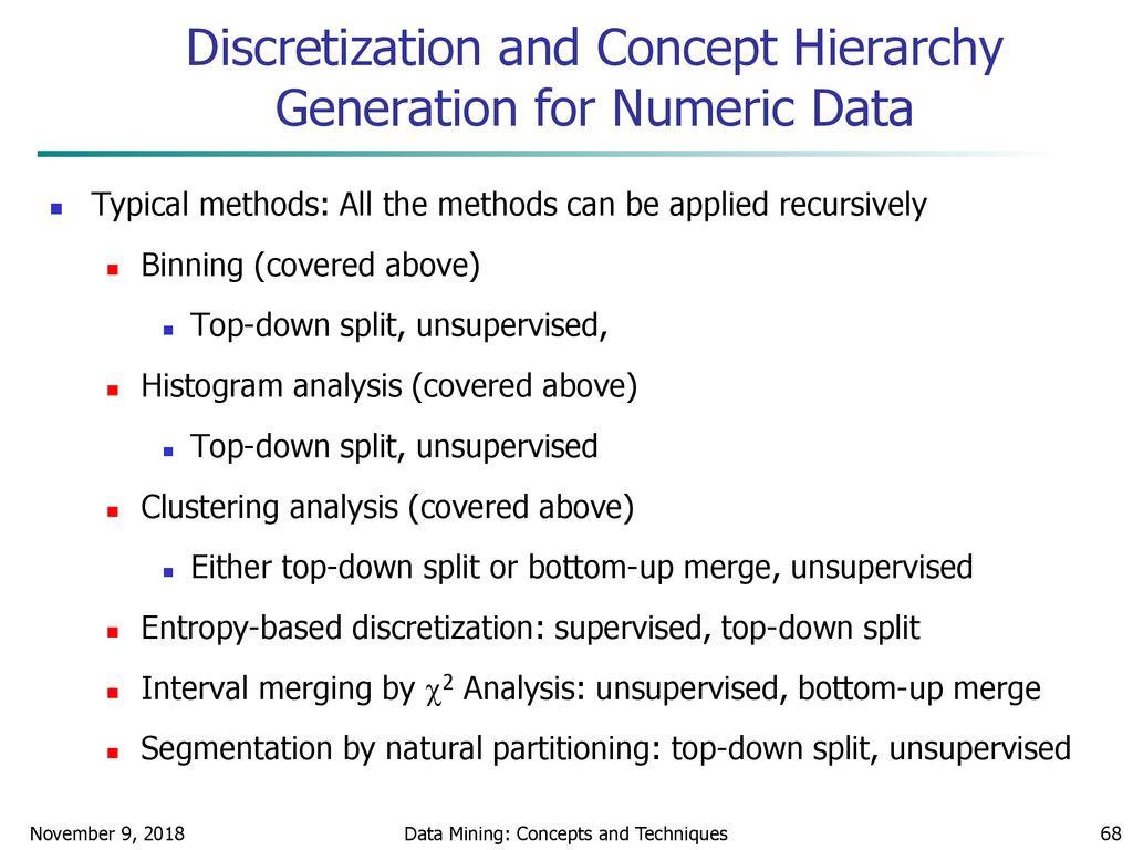 Discretization and Concept Hierarchy Generation for Numeric Data