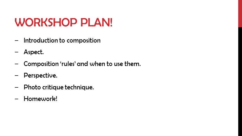 Workshop plan! Introduction to composition Aspect.