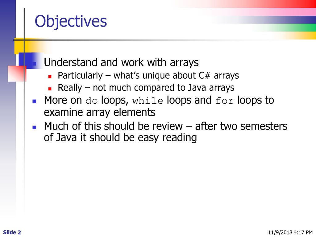 Arrays, Collections and Repetition Part A – Arrays and Repetition - ppt ...