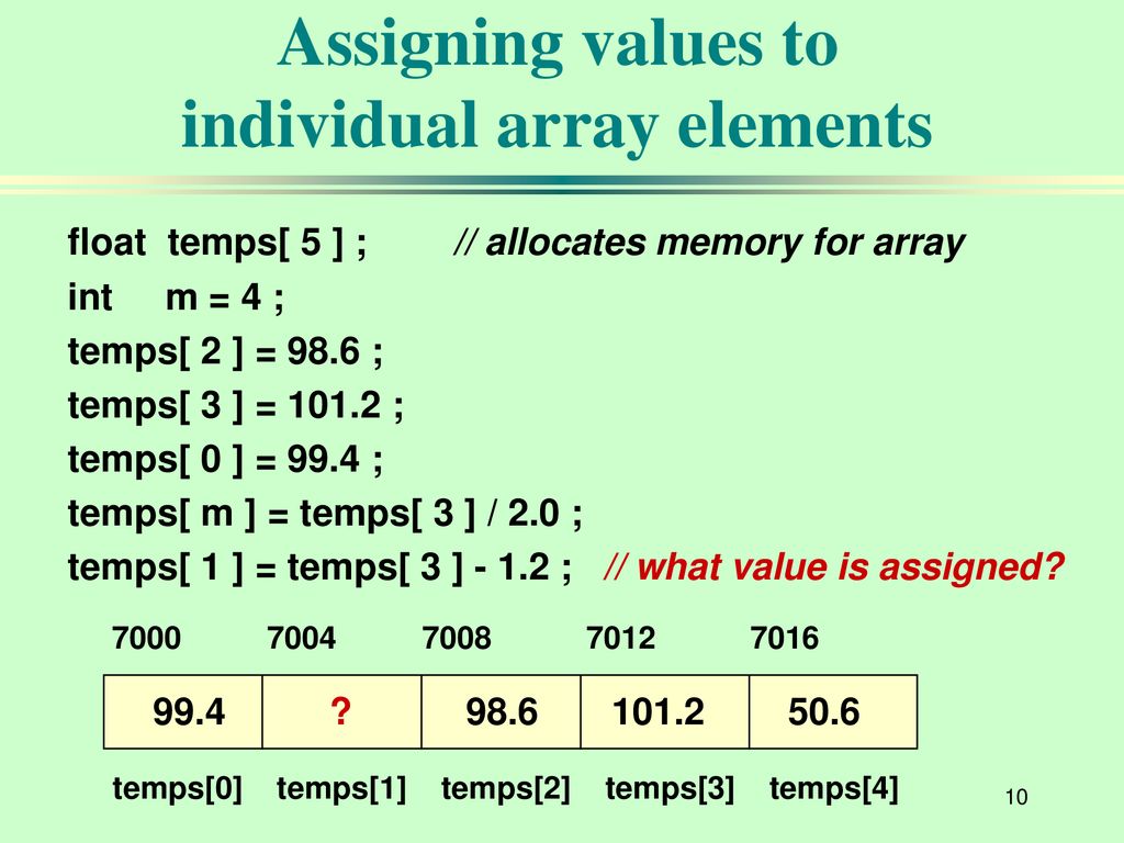 Assigning values to individual array elements