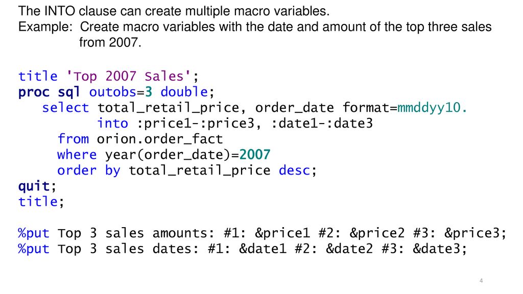 Creating Macro Variables in SQL (Review) - ppt download