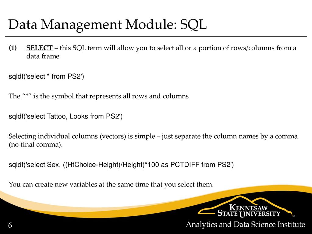 Data management module using sql in r ppt download