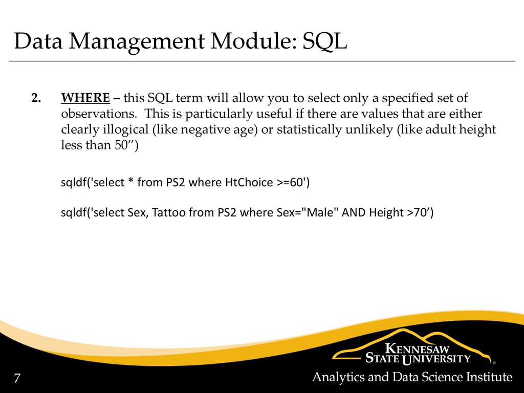 Data management module using sql in r ppt download