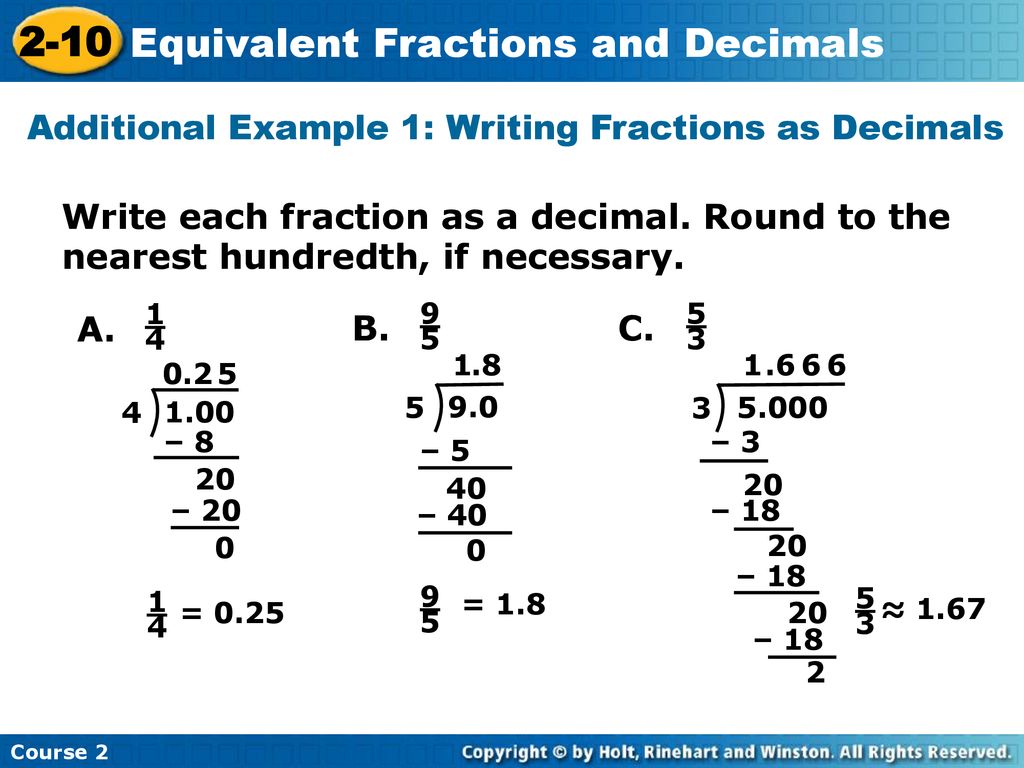 Equivalent Fractions and Decimals - ppt download