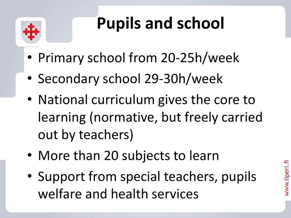 Pupils and school Primary school from 20-25h/week