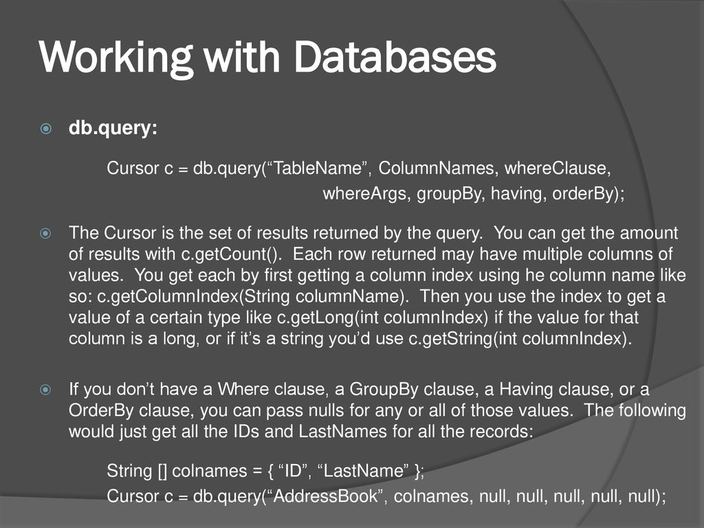 Mobile computing with android acst android database storage part 2