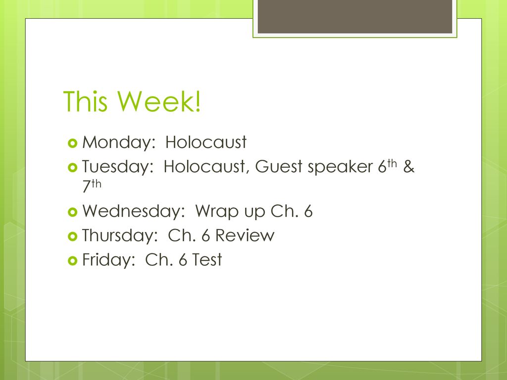 This Week! Monday: Holocaust