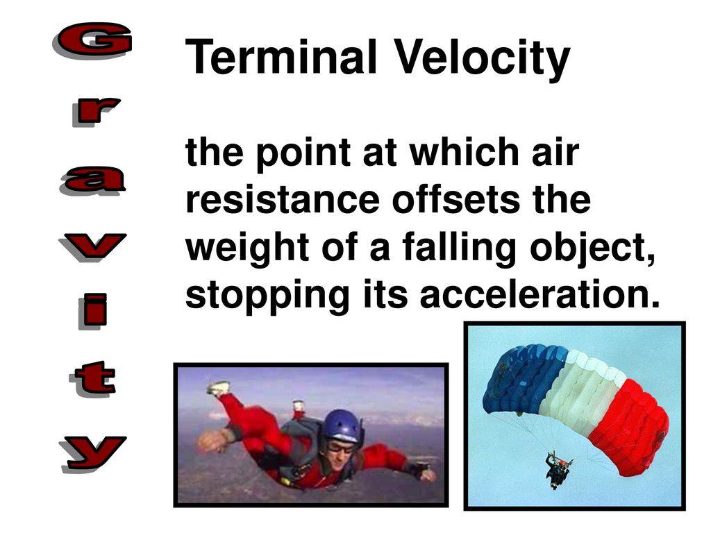 Terminal Velocity the point at which air resistance offsets the
