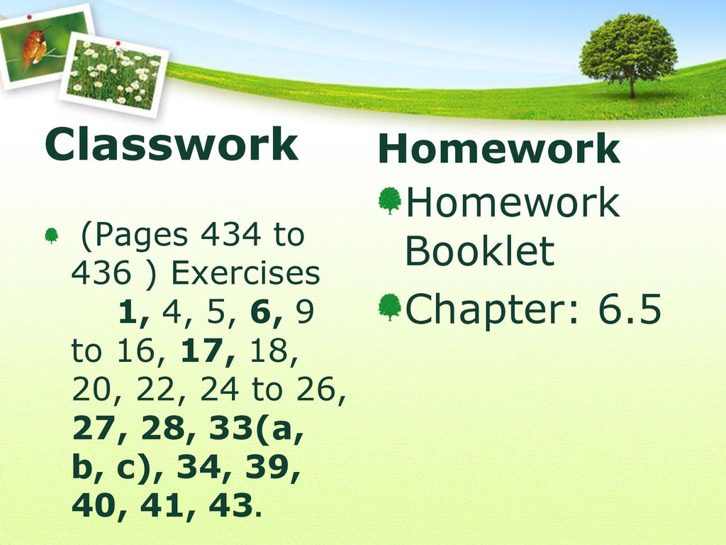 Classwork Homework Homework Booklet Chapter: 6.5