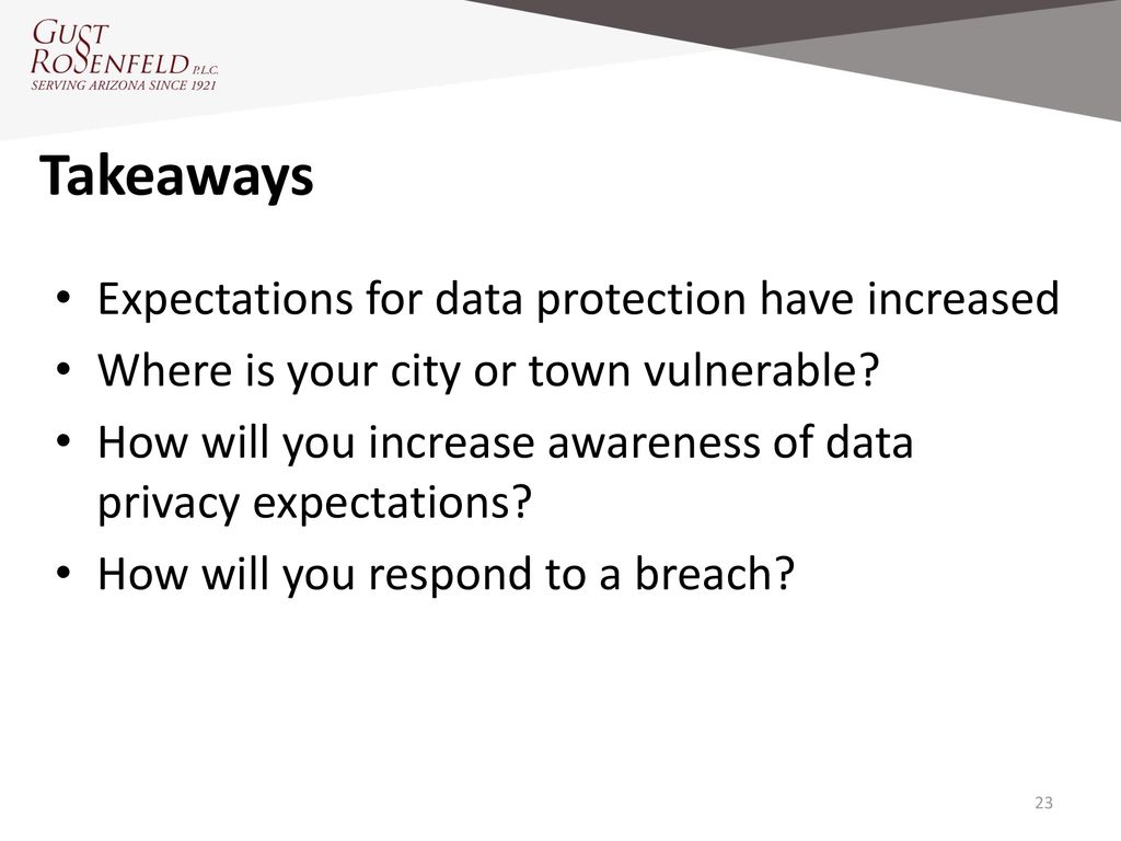 Takeaways Expectations for data protection have increased