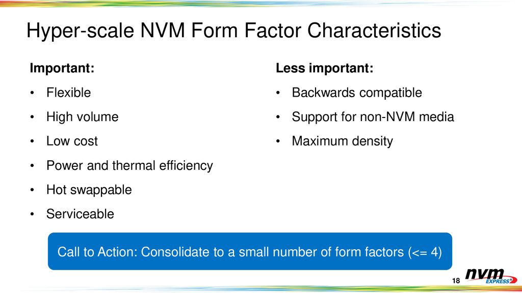 Hyper-scale NVM Form Factor Characteristics