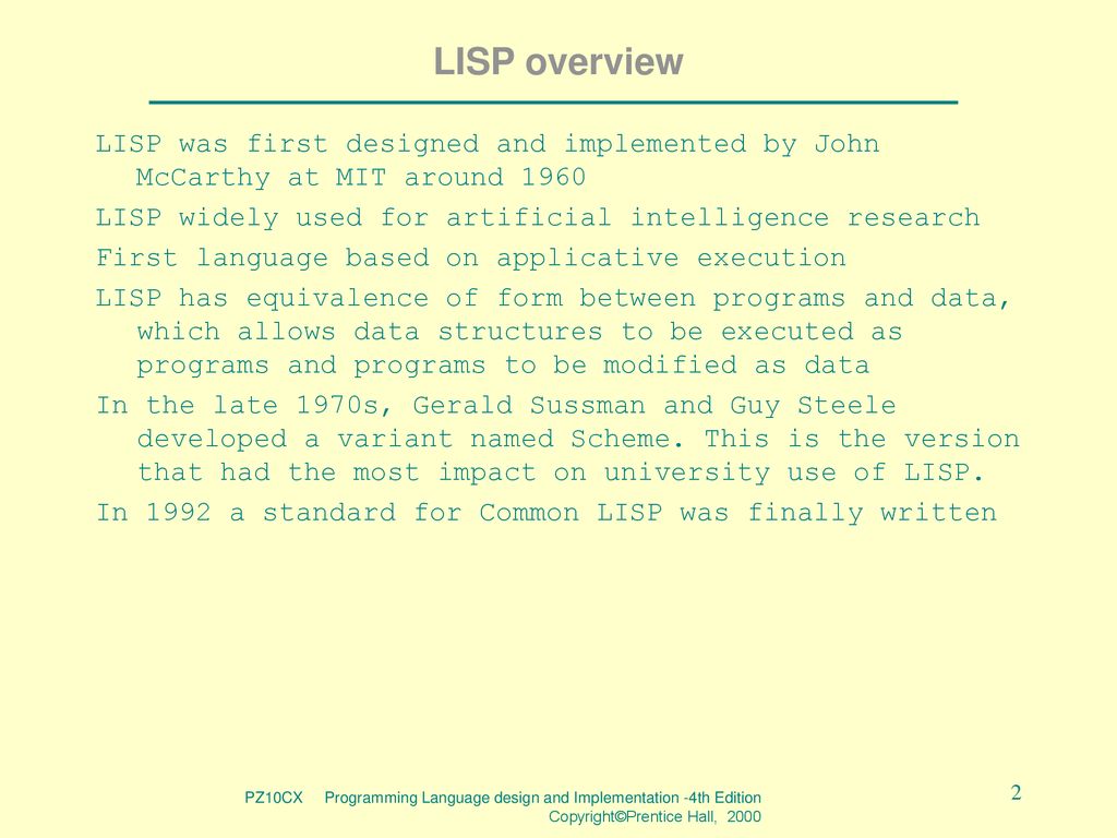 PZ10CX - LISP Programming Language Design and Implementation (4th ...