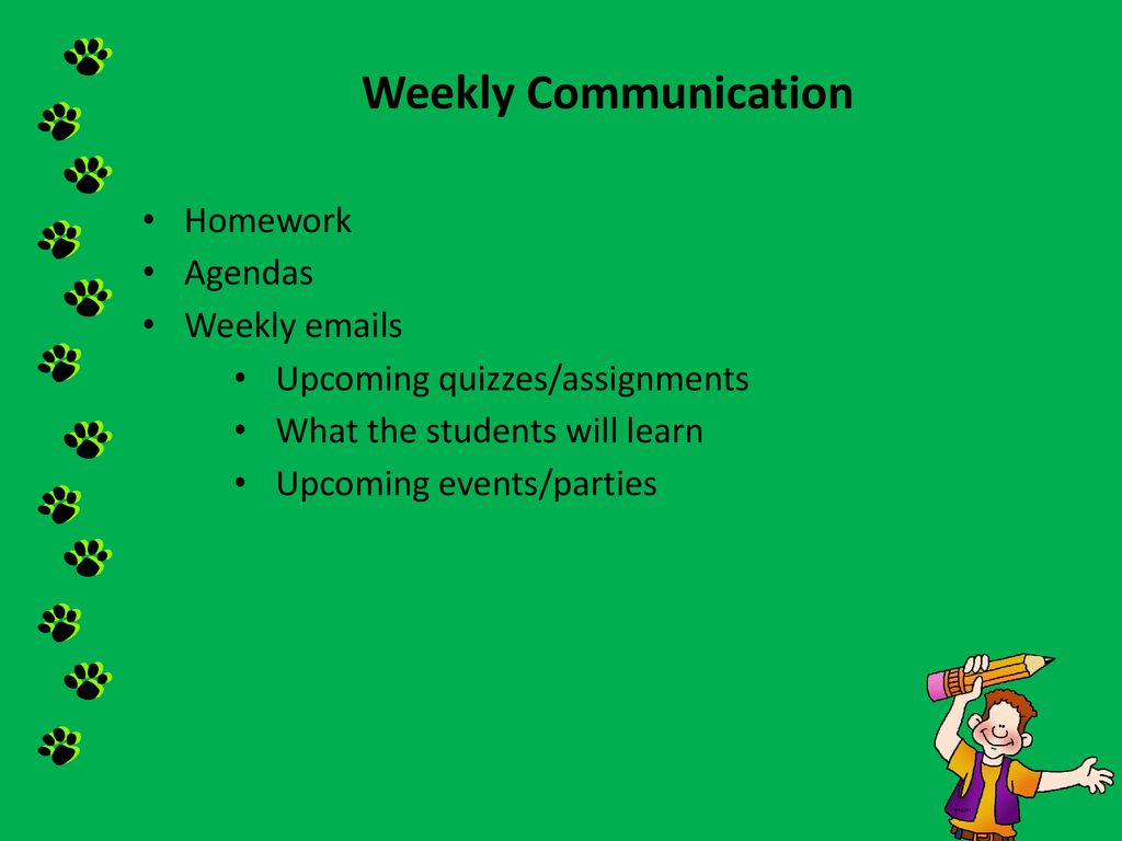 Weekly Communication Homework Agendas Weekly  s