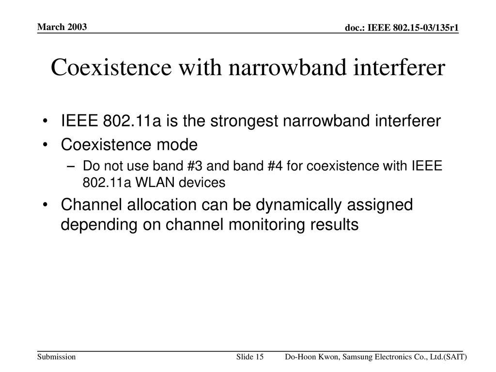 Coexistence with narrowband interferer