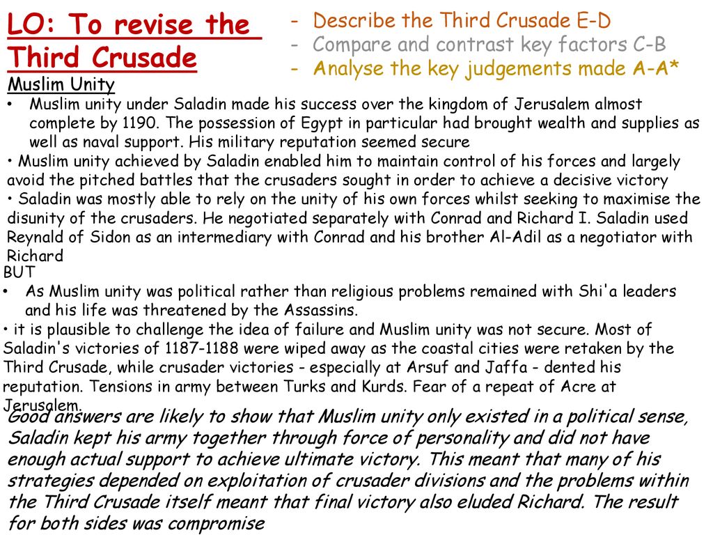 LO: To revise the Third Crusade Describe the Third Crusade E-D