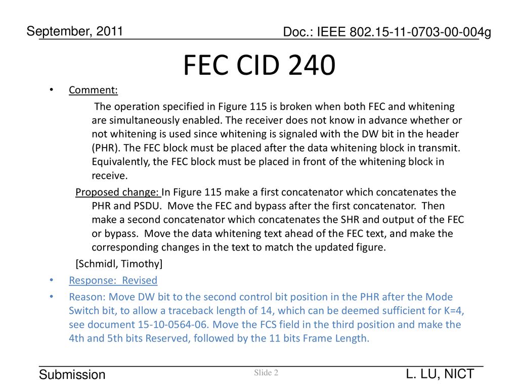FEC CID 240 Comment: