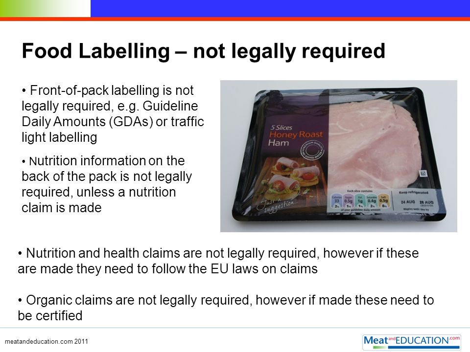 Food Labelling – not legally required