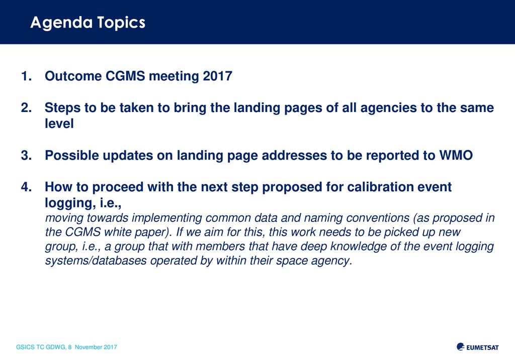 Agenda Topics Outcome CGMS meeting 2017
