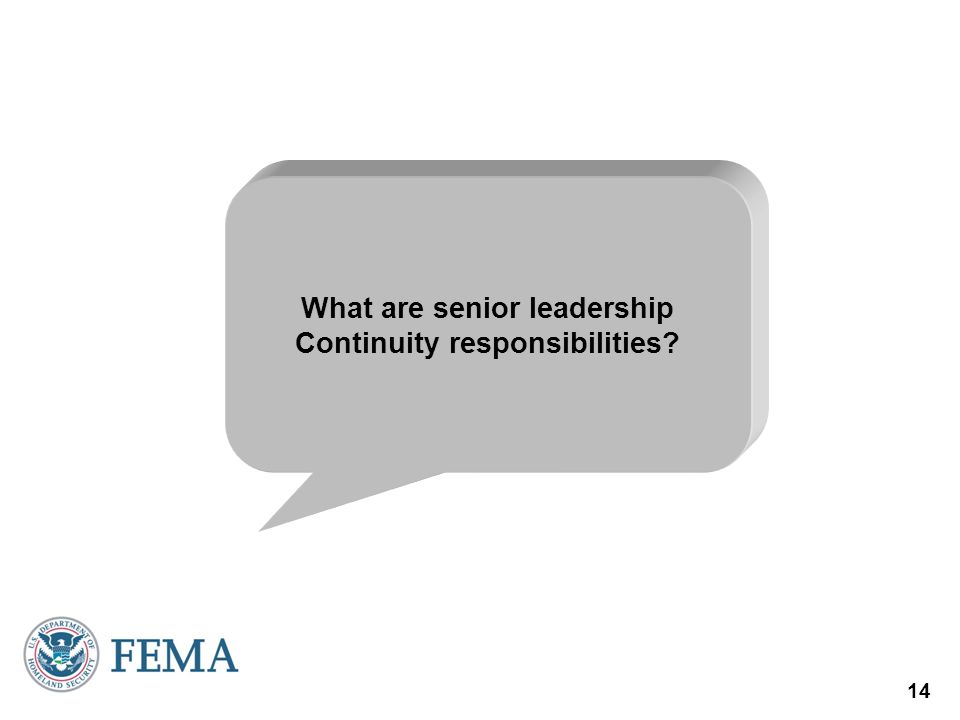 What are senior leadership Continuity responsibilities