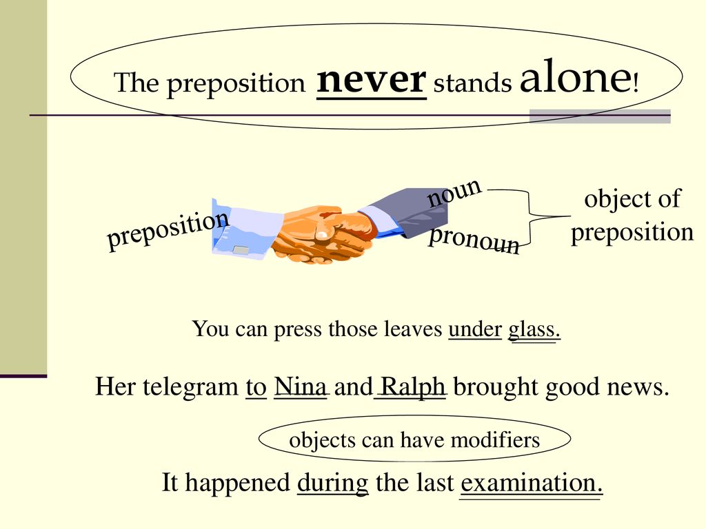 The preposition never stands alone!