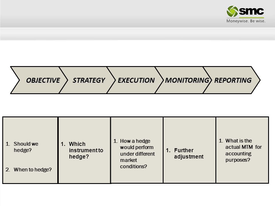 OBJECTIVE STRATEGY EXECUTION MONITORING REPORTING Should we hedge