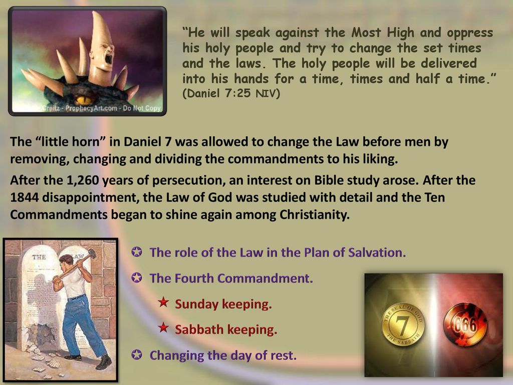 The role of the Law in the Plan of Salvation. The Fourth Commandment.